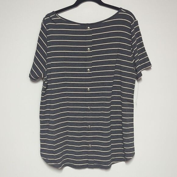 Pink Clover Gray and Tan Short Sleeve Blouse - Picture 3 of 6